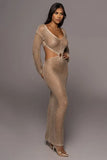 DEKA New Sexy Knit Mesh Cut Out Deep V Neck Long-sleeve Lace-up Fringe Tunic Summer Women Swimsuit Cover-ups Beach Maxi Dress