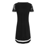 Womens Dresses Fashion Lace Mesh Patchwork Short Sleeve Bodysuit Clothes Elegant Temperament Party Knee Length Women Vestidos