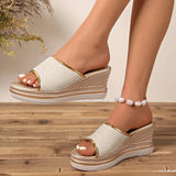 Summer Peep Toe Chunky Platform Sandals Women Plus Size 43 Pu Leather Wedge Slippers Woman Fashion High Heels Sandles Female