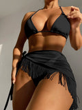 3 Pieces Triangle String Bikini 2026 Women & Tassel Beach Skirt Swimwear Female Sexy Swimsuit Beachwear Bathing Swimming Suit