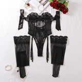 New Lace perspective Sexy Backless Slim Fit curve S-shaped Figure Sexy Seductive Lingerie Jumpsuit Two-piece Set