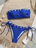 XS - XL Bandeau Wrinkled High Cut Bikini Women Swimwear Female Swimsuit Two-pieces Bikini Set Shells Bather Bathing Suit Swim