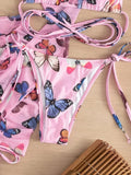 Long Sleeve Printed Halter Bikini Female Swimsuit Women Swimwear Four-pieces Bikini Set with Mesh Skirt Bathing Suit Beach Wear