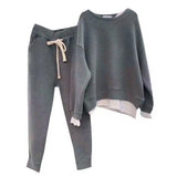 2 Pcs/Set Women Sweatshirt Pants Set Fake Two-piece Crew Neck Loose Elastic Waist Drawstring Casual Women Autumn Tracksuit