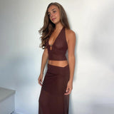 2Pcs Deep V Swimsuit With Long Skirt Women Sexy Swimwear Female Bikini Cut Out Biquini Swim Suit Shiny Button Bodysuit Beachwear