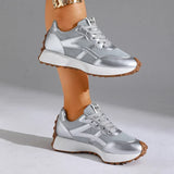 Fashion Thick Sole Silver Sneakers Women 2026 Plus Size 43 Breathable Platform Sport Shoes Woman Anti Slip Lace Up Running Shoes
