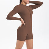 Women's Yoga Jumpsuits Sports Fitness Backless Half Zipper Peach Hip-Lifting Naked Feel Gym Running Workout One-Piece Bodysuits