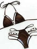 2025 Sexy Halter Strappy Metal Rings Bikini Women Swimwear Female Swimsuit Two-pieces Bikini set High Cut Bathing Suit Swim Lady