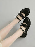 2026 Plus size 47 Sweet Blue Lace Ruffles Mary Janes Shoes Women Gothic Black Bow Knot Cute Lolita Cosplay Flats Casual Shoes