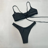 Brown Bandeau Micro Bikini Set Back String Lace-up Sexy Swimsuit Solid Swimwears Woman 2026 High Cut Bathing Suit Bikinis Femmes