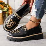 Fashion Leopard Print Platform Loafers Women Plus Size 43 Slip On Pu Leather Shoes Woman Comfort Thick Bottom Office Work Shoes