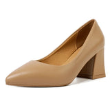 Zoki 2025 Thick Heels Basic Pumps for Women Solid Color Pointed Toe High Heel Office Shoes Woman Shallow Plus Size Pumps 35-42