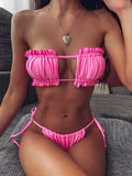 Tie Dye Pleated Ruffled Bikinis Bandeau Bikini Women Swimsuit Female Swimwear Two-pieces Bikini Set Hollow Out Bathing Suit Swim