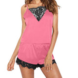 2PCS Sexy Pajama Set Women Sexy Lace Patchwork Satin Silk Suspender Top Hot Shorts Sleepwear Women Nightgown Female Sleepwear