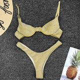 Glitter Sparkling Underwired V-Bar Bikini Women Swimsuit Female Swimwear Two-pieces Bikini Set Micro Thong Bathing Suit Swim