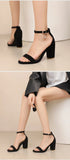 Beige Suede Ankle Strap Block Heel Sandals for Women, Round Open Toe with Rhinestone Accent, Multiple Colors Available