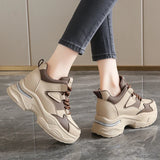 Chunky Platform Women Sport Sneaker Lace-Up Thick Bottom Vulcanize Shoes Woman Spring Autumn Pu Leather Breathable Running Shoes