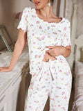 Women's Sleepwear New Loose Pajamas Floral Short-sleeved Trousers Loungewear Casual Wear Two-piece Set Pijamas Pyjamas Women