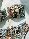 S - XL Leopard Bandeau Bikini Female Swimsuit Women Swimwear Two-pieces Bikini Set Strapless Bather Bathing Suit Swim Beach Wear