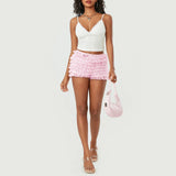 Solid Color Multi-Layer Mesh Short Pants Sweet Cute Bloomers Women Summer Ruffled Frilly Shorts