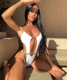 DEKA Chain Swimwear Women's New Hollow Out Metal One-piece Swimsuit High Elasticity Beach Vacation Style Halter Bikini Female