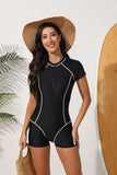 2025 Slim Rush Guard Surfing Swimsuit Women One Piece With Zipper Black Swimwear Female Bathers Bathing Swimming Swim Suit