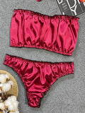 Women's Sexy Lingerie Set Black Lace Trim Strapless Tube Top + Shorts Solid Color Outfits Chest Wrap Backless Crop sleepwear