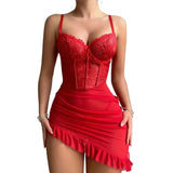 Women's Lace Sexy Lingerie Summer Transparent Dress Underwear Nightdress Delicate Nightgown with Panties Babydolls