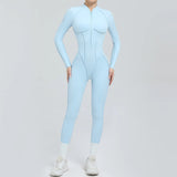 Padded Women Long Sleeve Sport Yoga Jumpsuit Workout Clothes for Women Sportwear Backless Zipper Fitness Gym Outfit