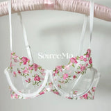 French Floral Lace Bra Set Push Up Underwire Large Bust Sheer Mesh See Through Sexy Bra Embroidery Demi Cup Lingerie Set MOYISU