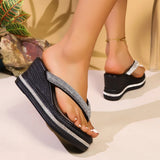 Women Wedges Flip Flops Summer Platform Shoes Indoor Street Bling Slippers Round Toe Mid-Heel Slip On Female Leisure Sandals