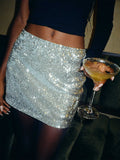 Summer Women Sequins Mini Skirts High Waist Bodycon Pencil Short Skirt for Party Club