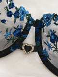 BlackBlue Embroidered Floral Lingerie Set - Sexy Bra And G-string Combo with Heart Decoration Underwear Set for Women ZA824027