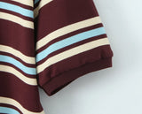 Foridol Burgundy Striped Casual Women T-shirt Summer Loose Polo Shirts Buttons New Female Tops Blouse White Tops Spring Shirt