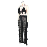 DEKAWomen Tassel Pants Knitted Bra Top Bikini Set Swimsuit Handemade Crochet Bikini Cover Up Tassel Beach Long Wrap Pant