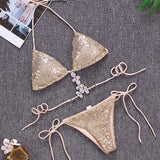 Shiny Sequins Jewelled Diamond Bikini Women Micro Bikini Swimwear Female Swimsuit Two Pieces Bikini Set Halter Bathing Suit Swim