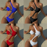 Sexy Black Hollow Out Bikini 2025 Women One Shoulder Metal Designer  Backless Thong One Piece Swimsuit Summer Bathing Suits