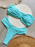 Sexy Bandeau High Cut Bikini Women Swimwear Female Swimsuit Two-pieces Bikini set Pleated Padded Bather Bathing Suit Swim