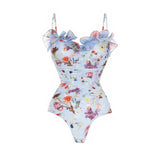 New 2Pcs Ruffle Swimsuit Women Sexy Bikini Strappy Swimwear Floral Bikini Push Up Biquini Female Bathingsuit Slimming Beachwear