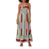 Women's Sleeveless Strapless Long Dress Bohemian Sleeveless Drawstring Loose Tube Dress Summer Holiday Beach Dress
