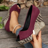 LIHUAMAO Suede wedges women high heels peep toe shoes platform pumps wedding party shoes comfort casual shoes