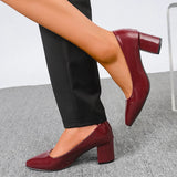 Plus Size 42 Pointed Toe Thick Heels Pumps Women Slip On Pu Leather High Heels Shoes Woman High Heeled Office Party Shoes Ladies