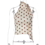 FDYOUI Elegant Bandage Off Shoulder Polka Dot Tank Tops for Women 2026 Summer Sleeveless Crop Top T-shirt Female Slim Corset