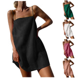 Y2k Camisole Dress Women Cotton Linen Casual Vacation Cute Spaghetti Strap Dresses Summer Trendy Beach Short Sundress 2024 Hot