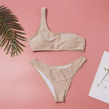 Fashion Single Shoulder Women Bikinis Set Female Shinning High Waist Swimsuit Swimwear Woman Solid Glitter Beach Bathing Suit