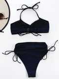 Bikini 2026 Sexy Black Drawstring High Waist Halter Swimwear Swimsuit Women Bikinis Set Bathing Suit Beach Bikini Female Push Up