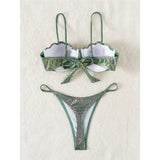 Scalloped Snake Skin Thong Bikini Female Swimsuit Women Swimwear Two-Pieces Bikini Set Bra Cup Bather Bathing Suit Swim V4650