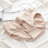 1 Pack Cute Bear & Strawberry Print Cotton Mid-Rise Panties Women's Comfort Underwear M-XL Grid & Striped Print Lingerie