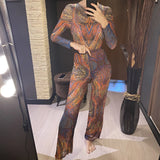 S - XXL New Printed Long Sleeve With Pants Women Swimwear One Piece Swimsuit Female Floral Padded Bather Bathing Suit Swim V7176