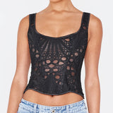 Lace Double Layer Fitted Corset Casaul Style Waist Trainer Mesh Solid Color Hollow Out Backless Suspenders Sleeveless Top CSSX